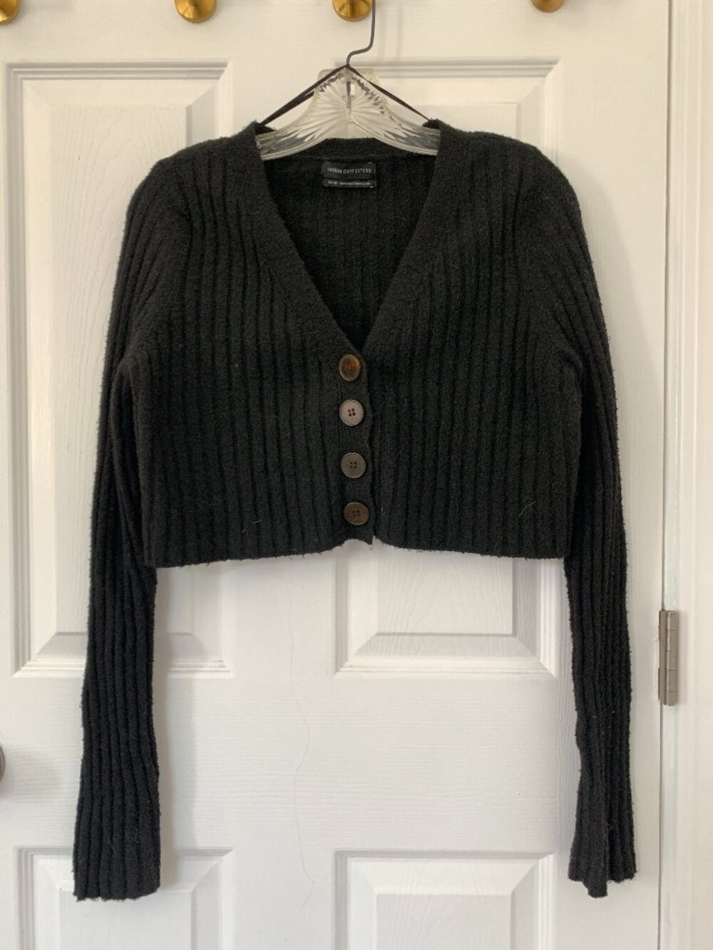 Urban Outfitters Rose Ribbed Cardigan in Black, Cropped, Chunky Buttons, XS - Picture 3 of 12